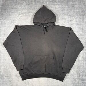 Hanes Blank Sweatshirt Mens XL Black Vintage 90s Hoodie Faded Grunge Minimal